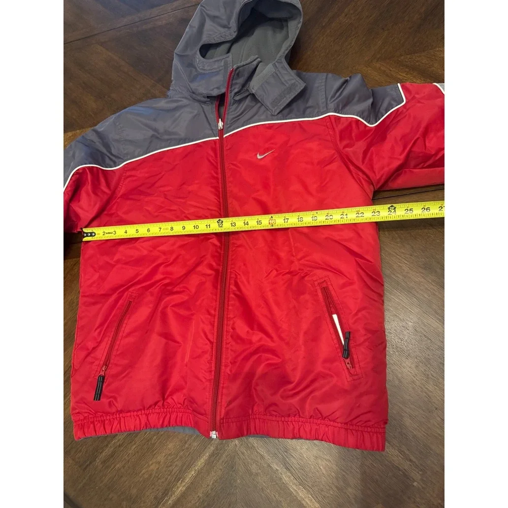 Nike Boys Reversible Fleece Windbreaker Hooded Jacket Red Grey XL 18-20 |O1‎